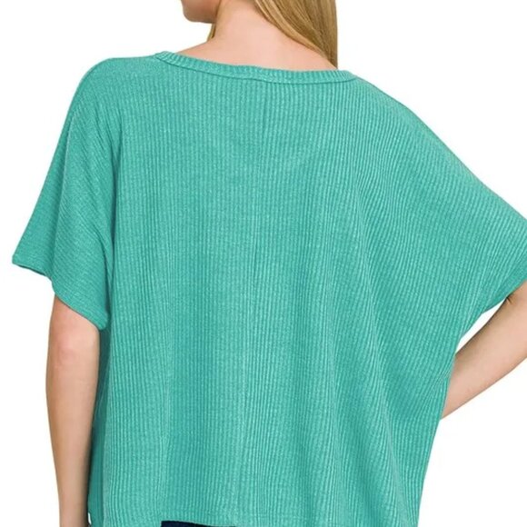 Zenana Ribbed V-Neck Short-Sleeve Knit Top - Picture 3 of 3